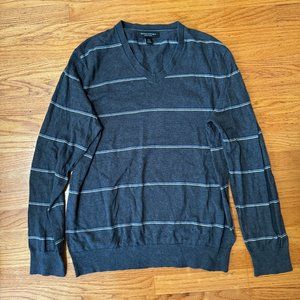 Banana Republic V neck long sleeve sweater silk cashmere blend gray stripe large